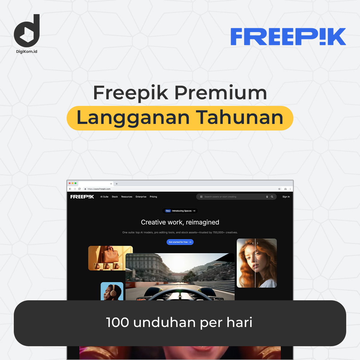Freepik Premium tahunan dengan kuota 100 unduhan per hari