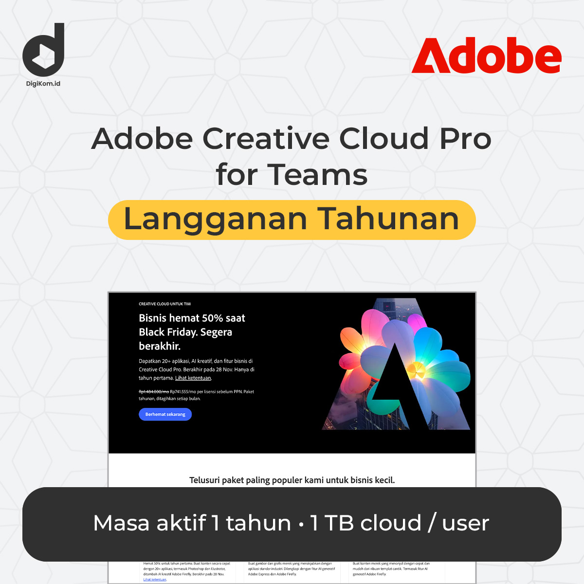 Adobe Creative Cloud Pro for Teams langganan tahunan dengan penyimpanan cloud 1 TB per user