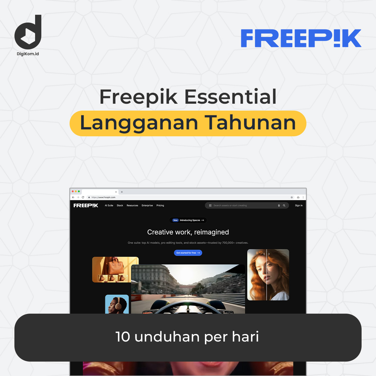 Freepik Essential tahunan dengan kuota 10 unduhan per hari