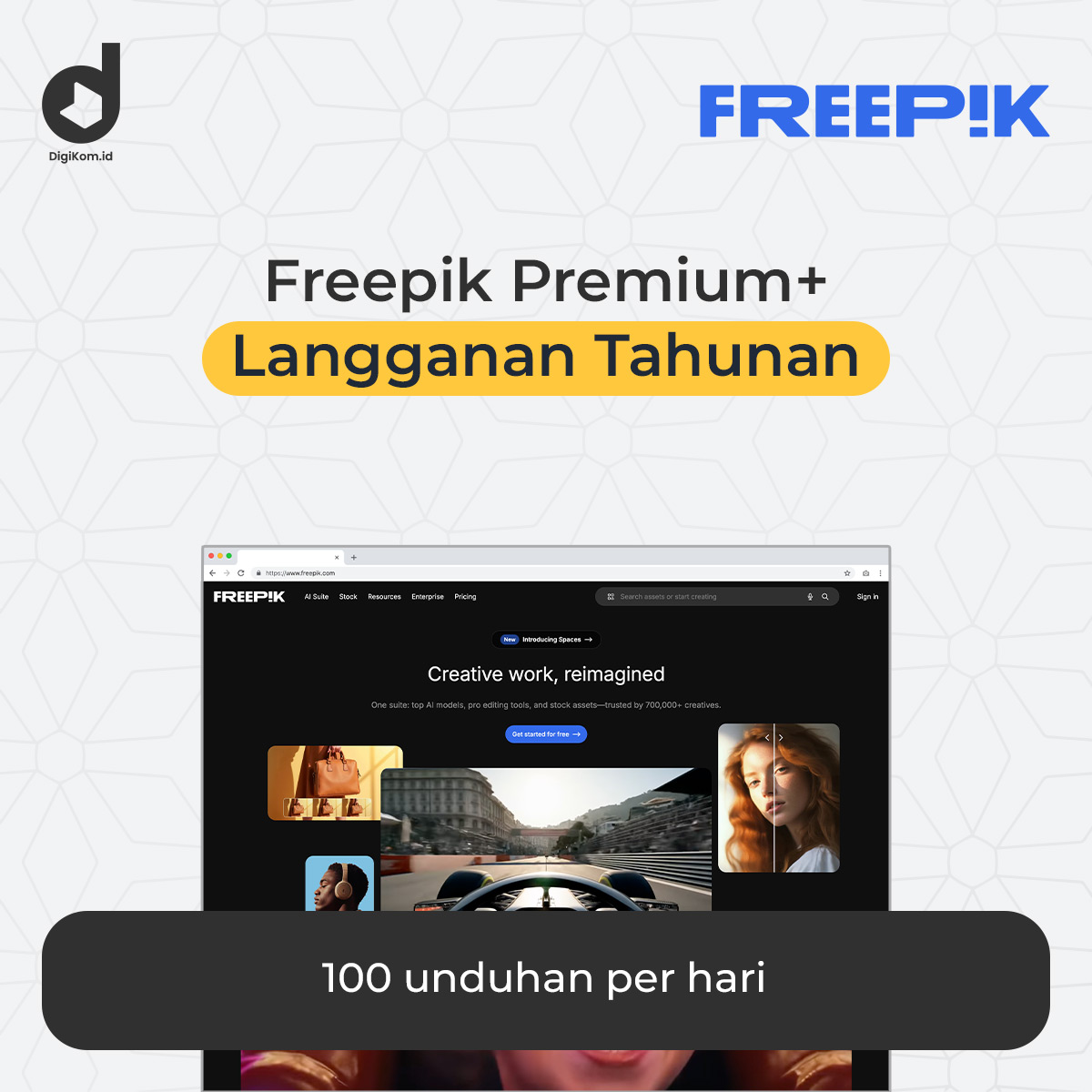 Freepik Premium Plus tahunan dengan kuota 100 unduhan per hari