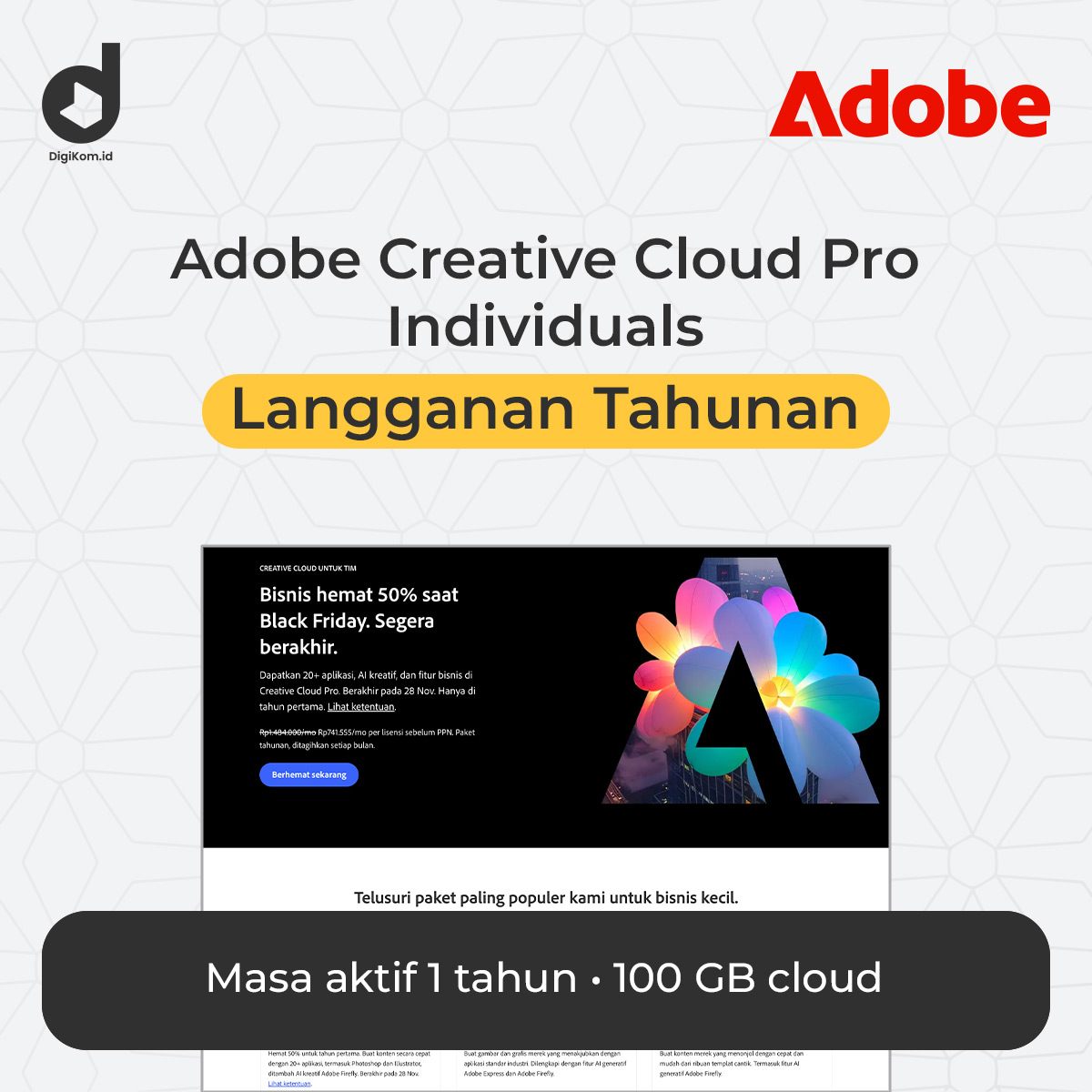 Adobe Creative Cloud Pro Individuals langganan tahunan dengan penyimpanan cloud 100 GB