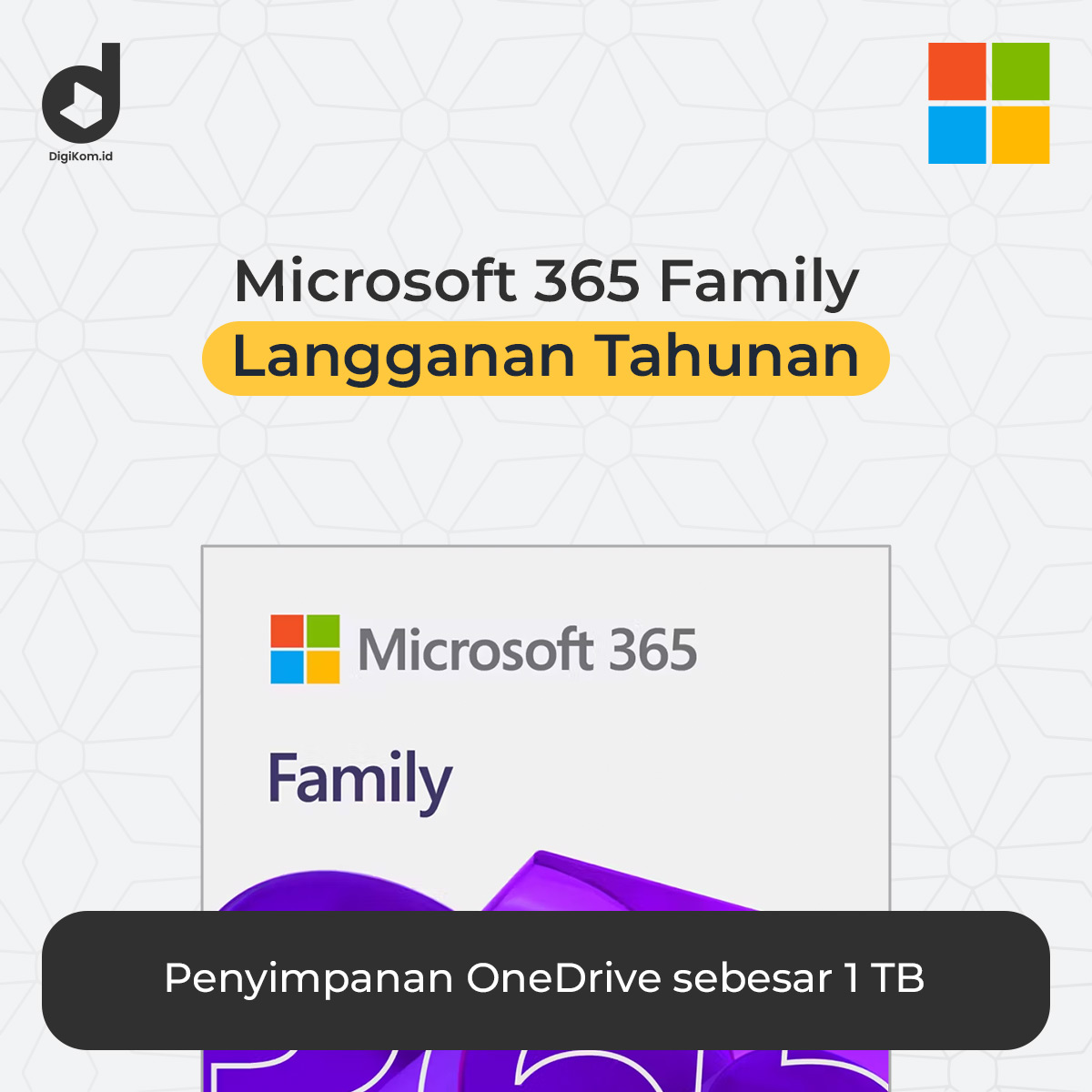 Microsoft 365 Family langganan tahunan dengan penyimpanan OneDrive 1 TB per pengguna