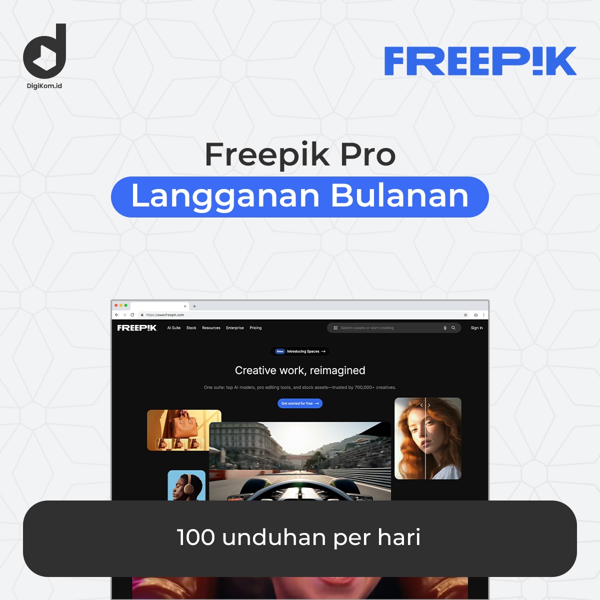 Freepik Pro bulanan dengan kuota 100 unduhan per hari